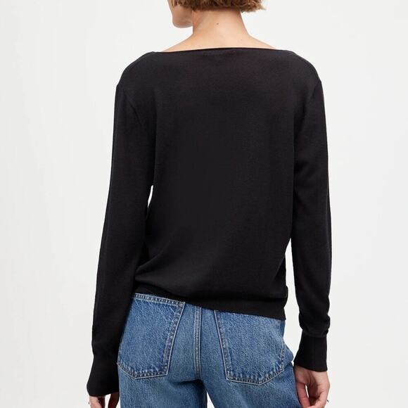Madewell Sweater Merino Wool-Silk Blend V-Neck Long Sleeve True Black NWT Medium - Picture 2 of 8